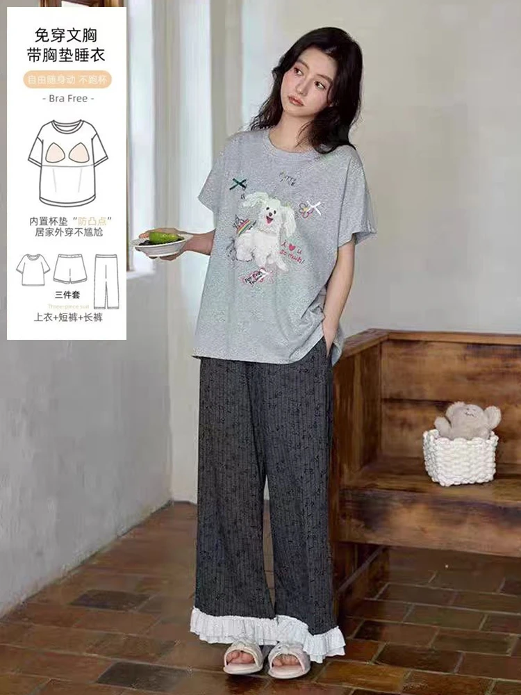 92-夏季新款蝴蝶结小狗带胸垫三件套