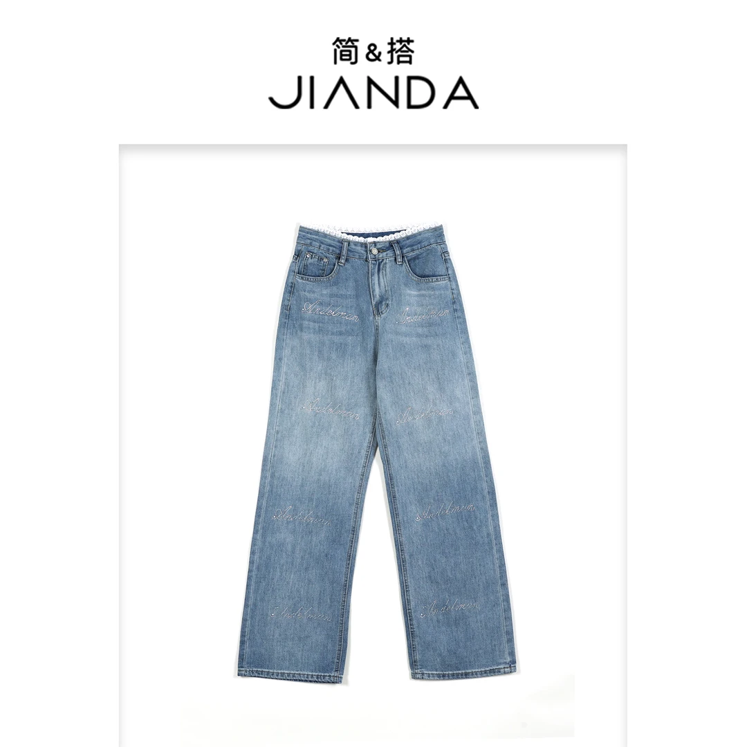 简&搭【千屿Sheila】拼蕾丝重工牛仔裤251-KZ/0328-31008