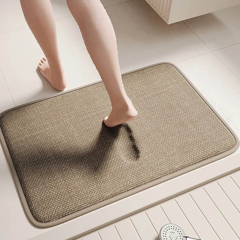 亚麻编织海绵踩屎感卫生间地垫软脚垫耐脏特厚浴室防滑垫门口地毯