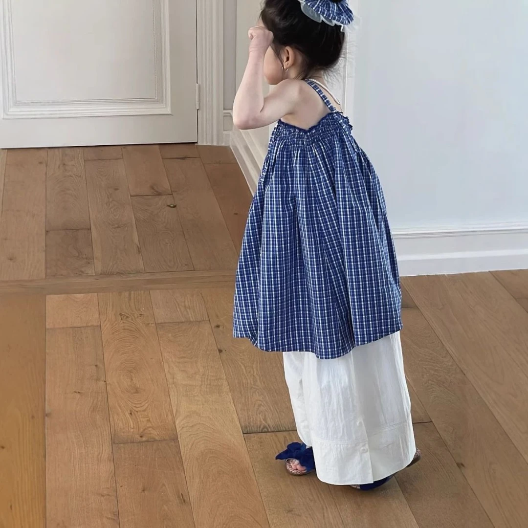 童装套装2025夏季新款女童洋气格子长款吊带裙儿童洋气时髦连衣裙