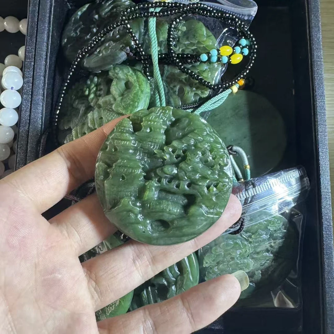 天然和田玉山水牌吊坠-f036-多样性发一