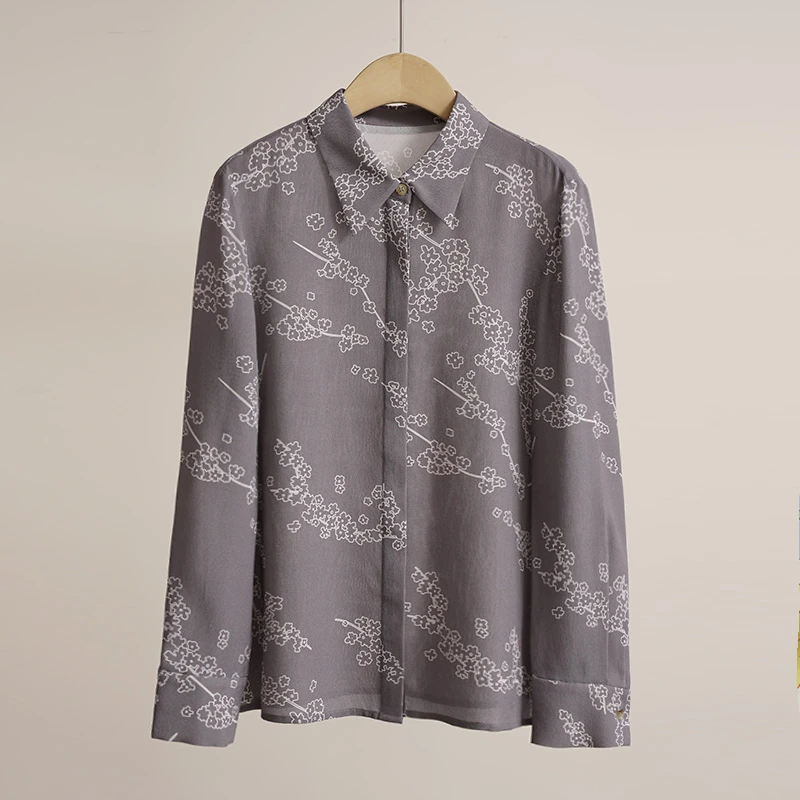 意大利订单重磅古纱罗100%桑蚕丝浮点印花女士上衣（250902）2369