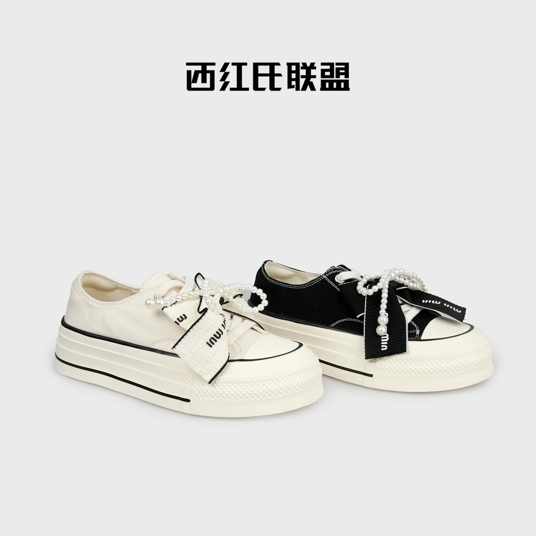 【西红氏联盟】 蝴蝶结美拉德增高帆布鞋ins圆头帆布鞋S10635228