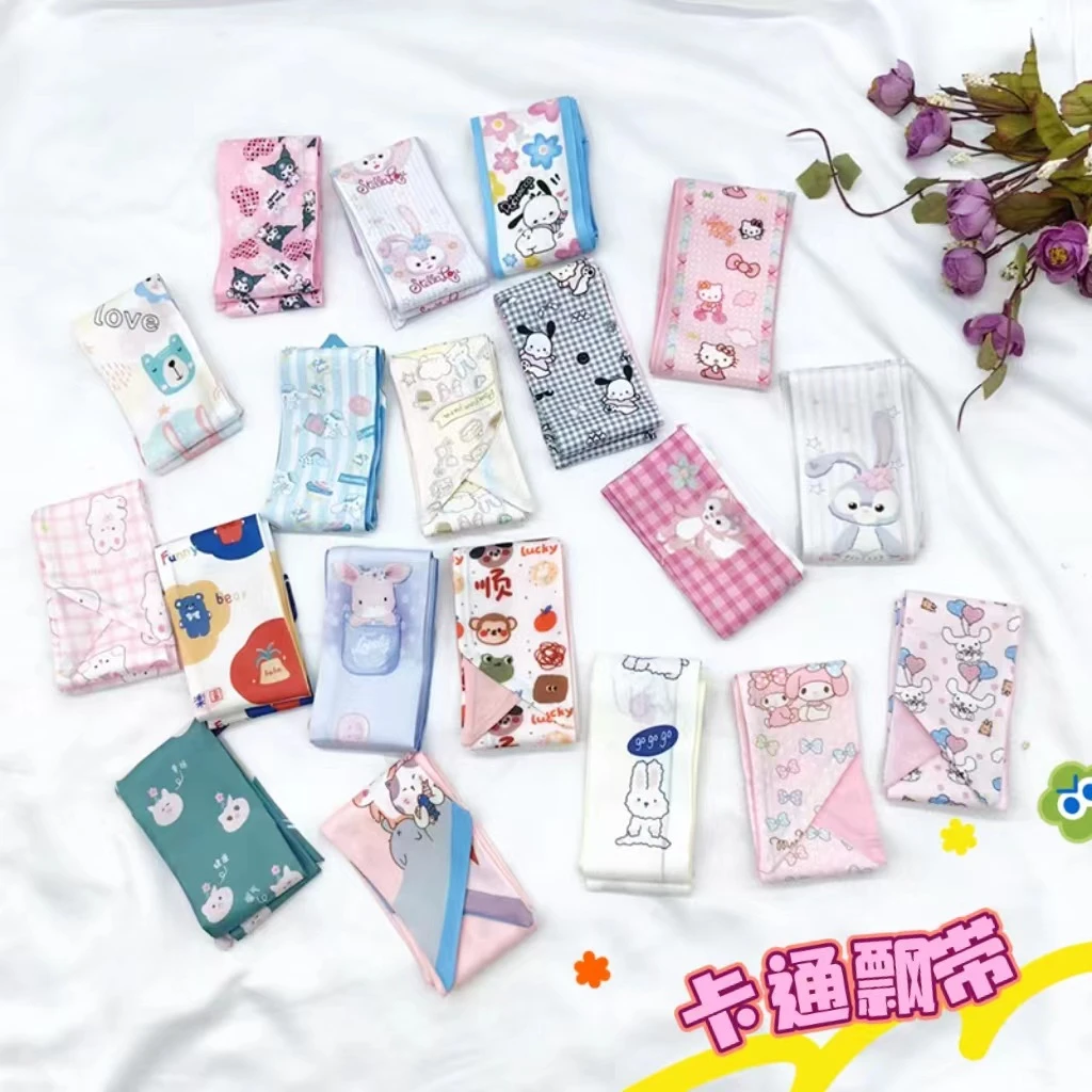 【玛卡】可爱卡通丝巾斜角小长条窄飘带印花发饰双层布艺系发配件饰