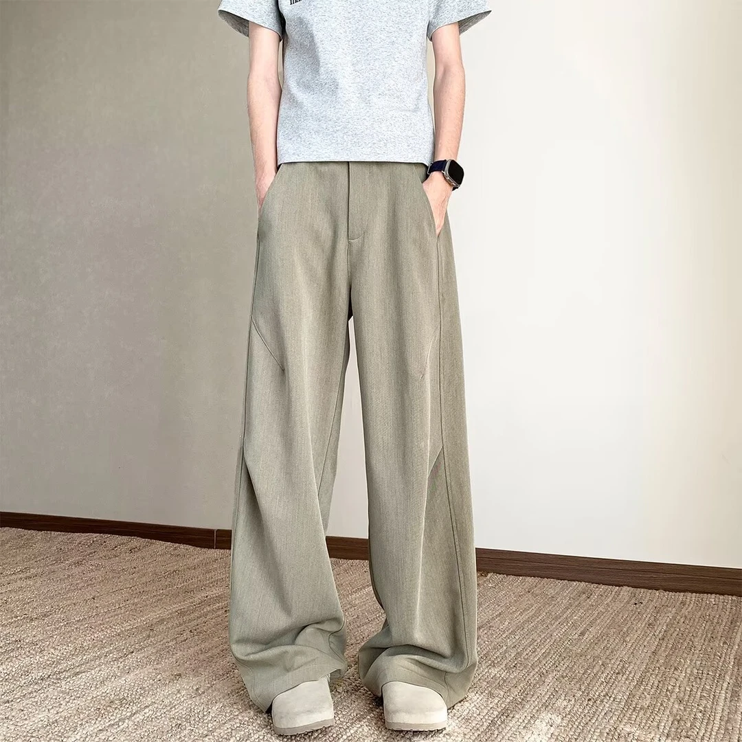 美式褶皱休闲裤男夏季西裤直筒垂感裤子2025新款潮牌百搭阔腿长裤