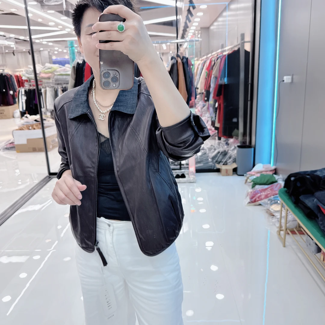 韩版蛋白皮高级拼接牛仔领薄厚款2款外套697/698