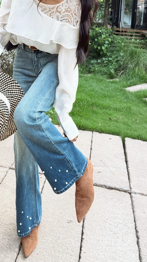 NEW DADADA时尚休闲高腰显瘦直筒百搭秋季设计感牛仔裤CMM1172