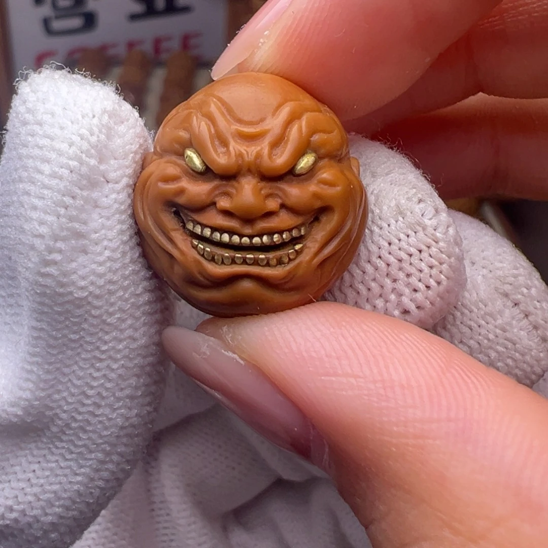 把件猴头核桃镶嵌款坏笑恶僧全品有正常封口线