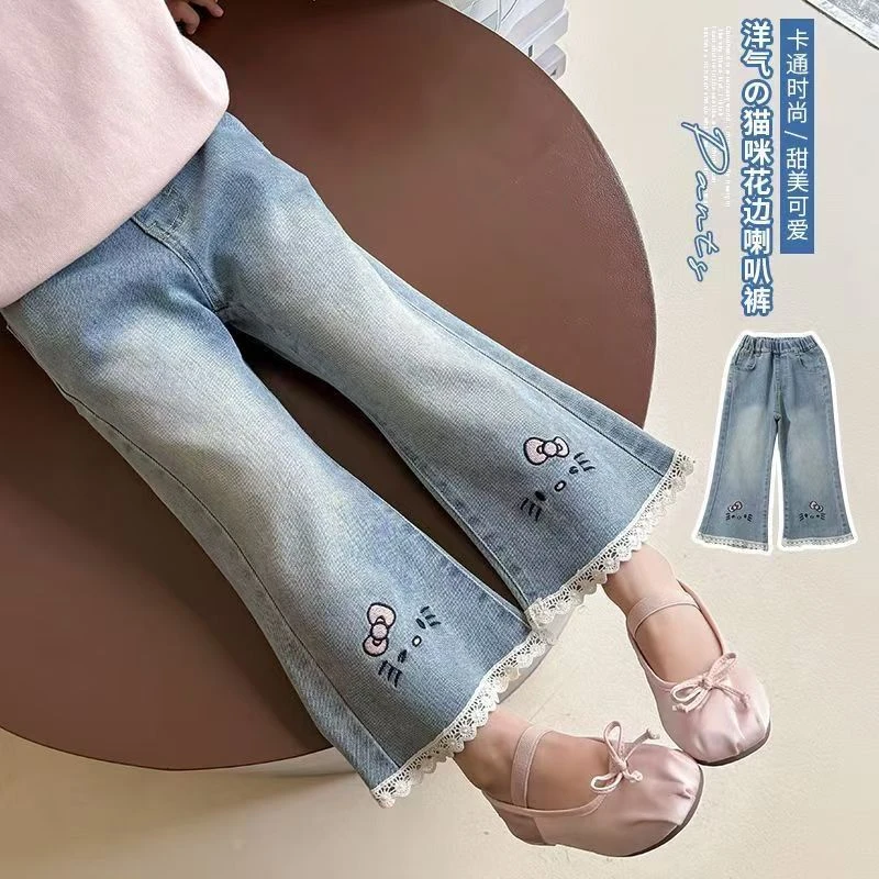 女童2025春季刺绣牛仔喇叭裤儿童外穿宝宝洋气春秋装时尚裤子韩范