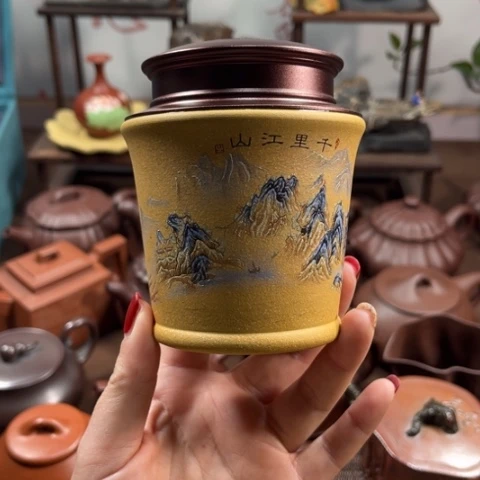 紫泥茶壶疯***头原矿黄段茶叶罐