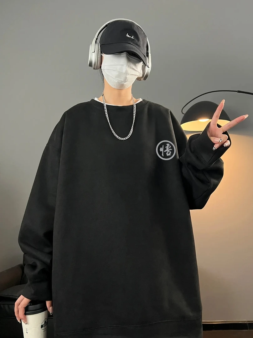 特大码300斤美式休闲卡通麂皮绒卫衣男女秋冬宽松百搭显瘦外套