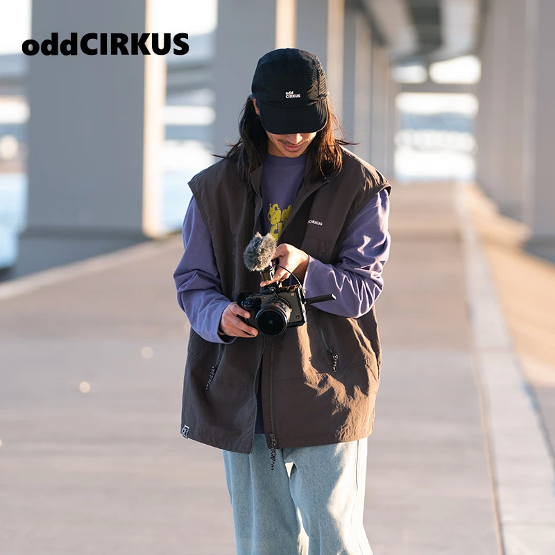 oddCIRKUS 日系复古坎肩马甲男女立领抽绳拉链口袋工装马甲