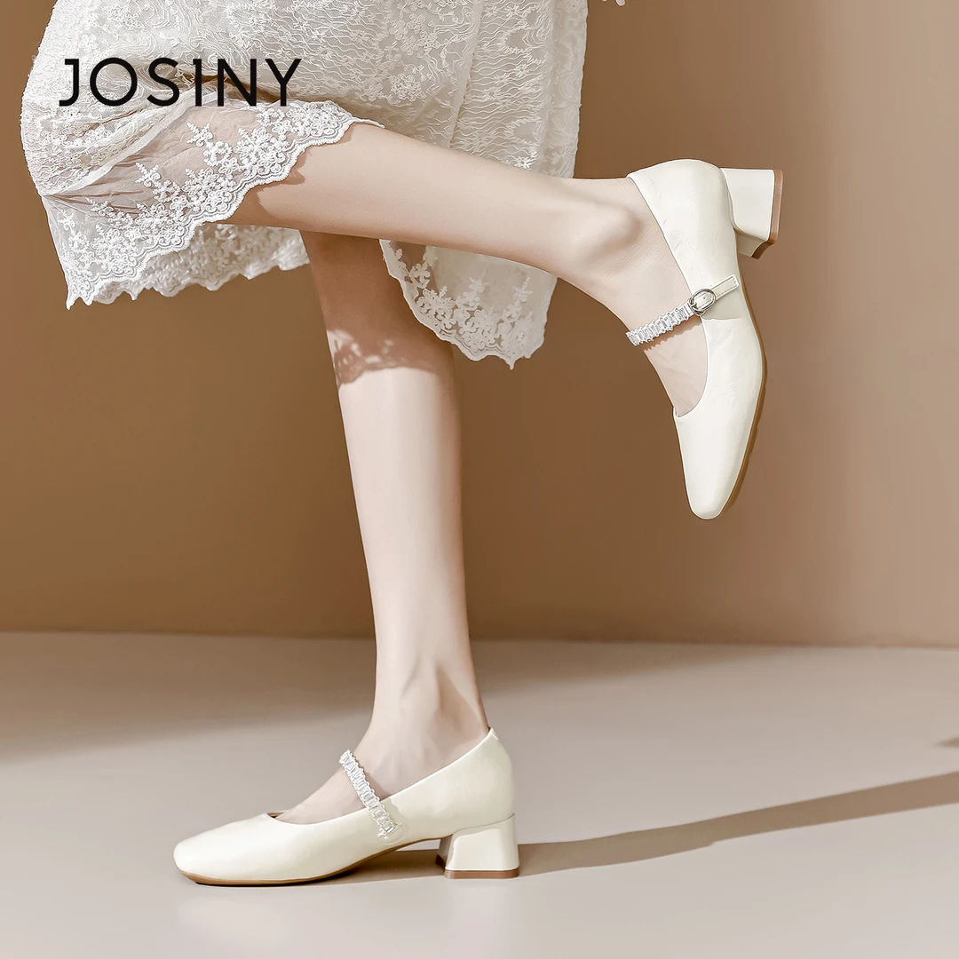 卓诗尼水钻仙女配裙子玛丽珍女鞋2025新款秋季浅口单鞋百搭小皮鞋