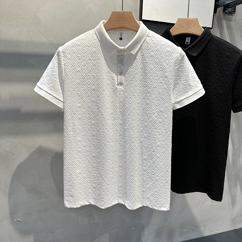 白色提花polo衫男夏季新款短袖翻领百搭痞帅潮牌修身男士051