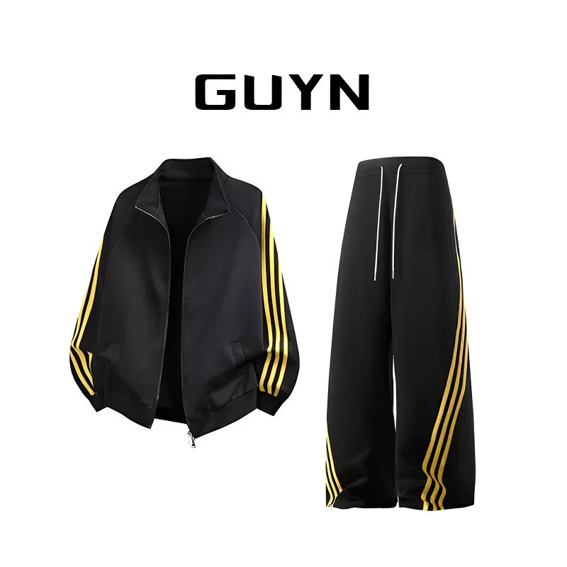 【品牌正品现货】GUYN秋季高级感美式休闲运动套装宽松球服男士长袖
