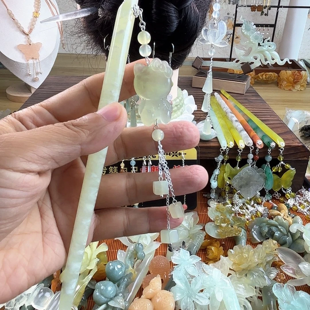 合金蛇纹石玉发饰