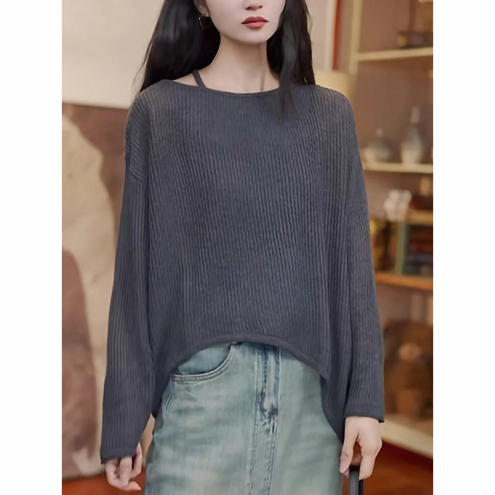 灰色套头毛衣女士秋冬慵懒风软糯宽松显瘦洋气内搭打底针织衫上衣