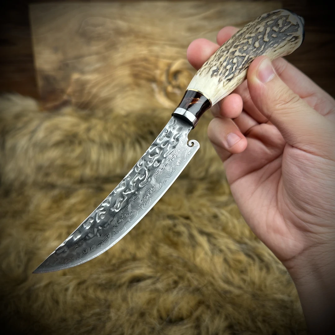 （玲珑）锤纹大马鹿角手工刀