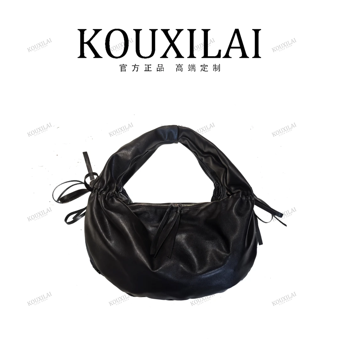 云歌定制-时尚潮流辣妹风系带褶皱腋下单肩个性斜挎手提包K2040