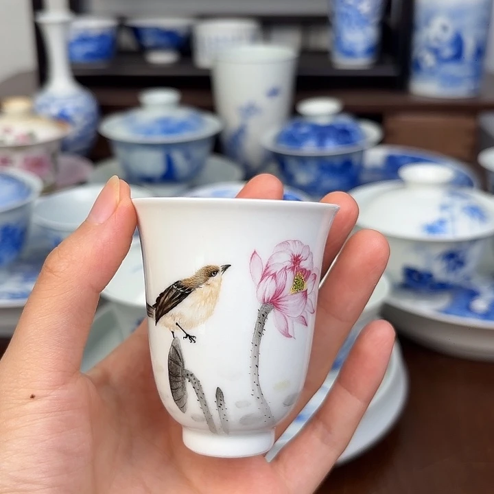 杯子手工手绘花鸟杯子