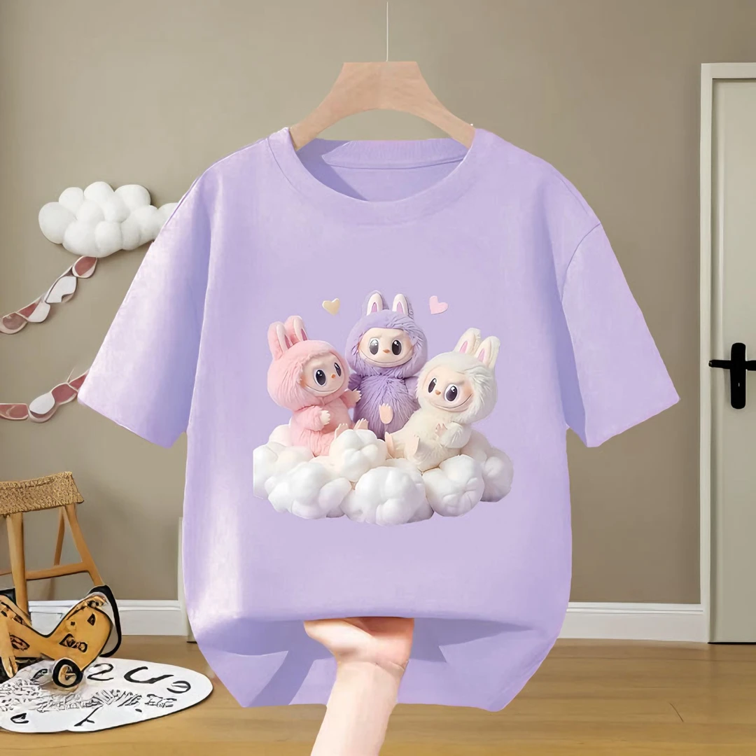 夏季新款卡通labubu拉布布可爱男女儿童纯棉圆领宽松百搭短袖体恤