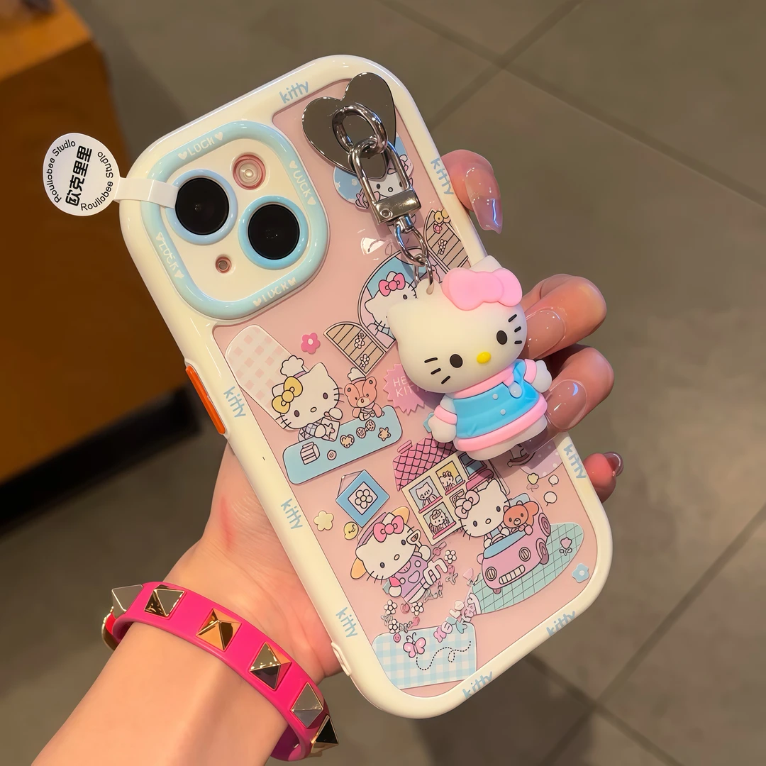 欧克里里凯蒂猫插画kt链条苹果16promax手机壳华为vivo小米15oppo