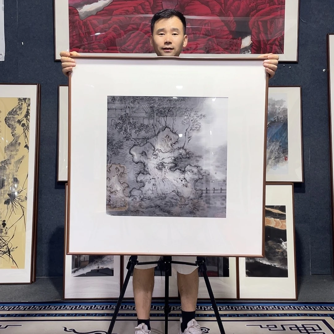 国画手绘画作品带框