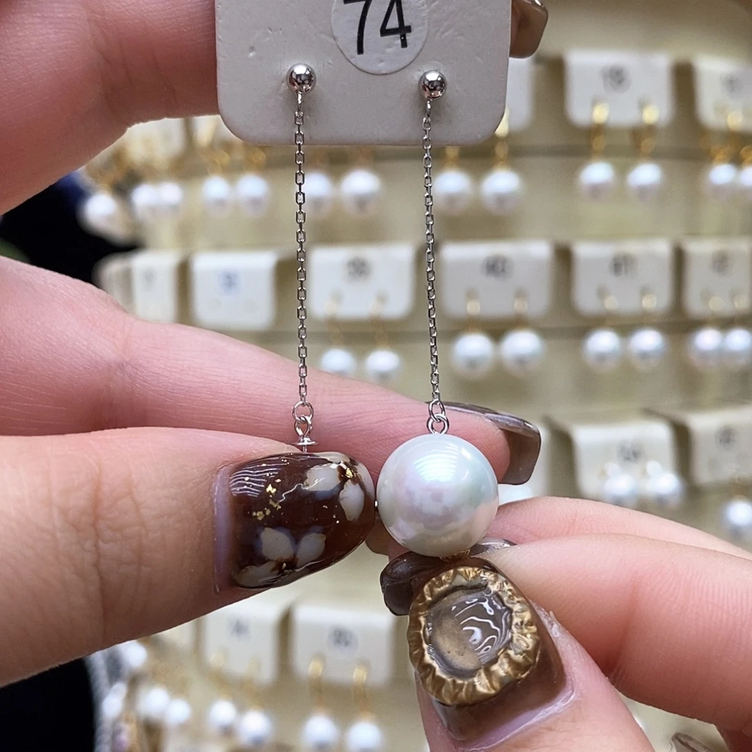 淡水珍珠银S925镶嵌耳饰