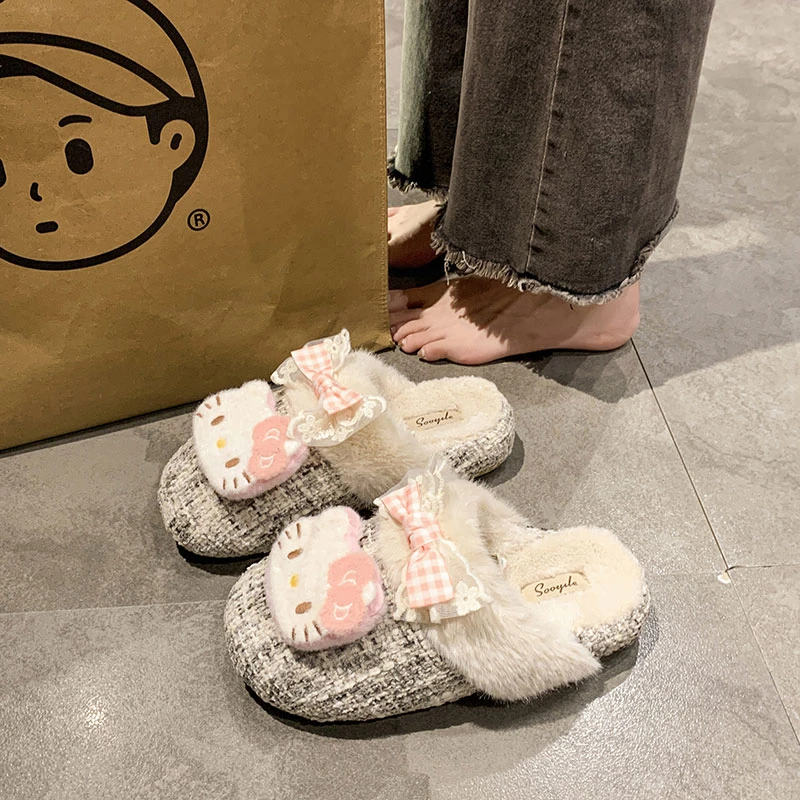 可爱卡通包头毛毛拖鞋女2025新款冬季外穿加绒时尚舒适居家棉拖鞋