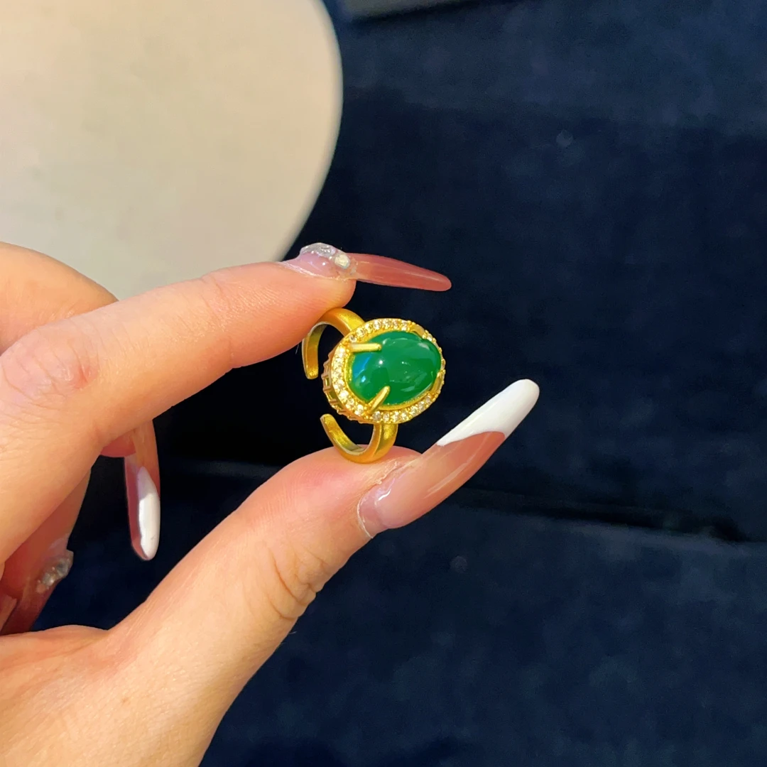 铜合金树脂戒指 铜合金 531 时尚国风绿色满镶圆形戒指