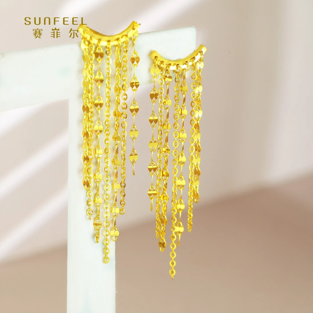 SUNFEEL/赛菲尔【优选店】足金5G金时尚流苏耳线5GE00721