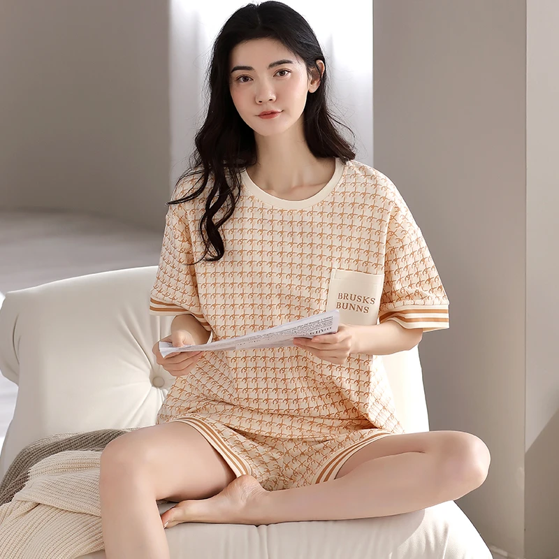 浪莎2025年新款纯棉睡衣女夏季短袖短裤可外穿家居服套装薄款夏天