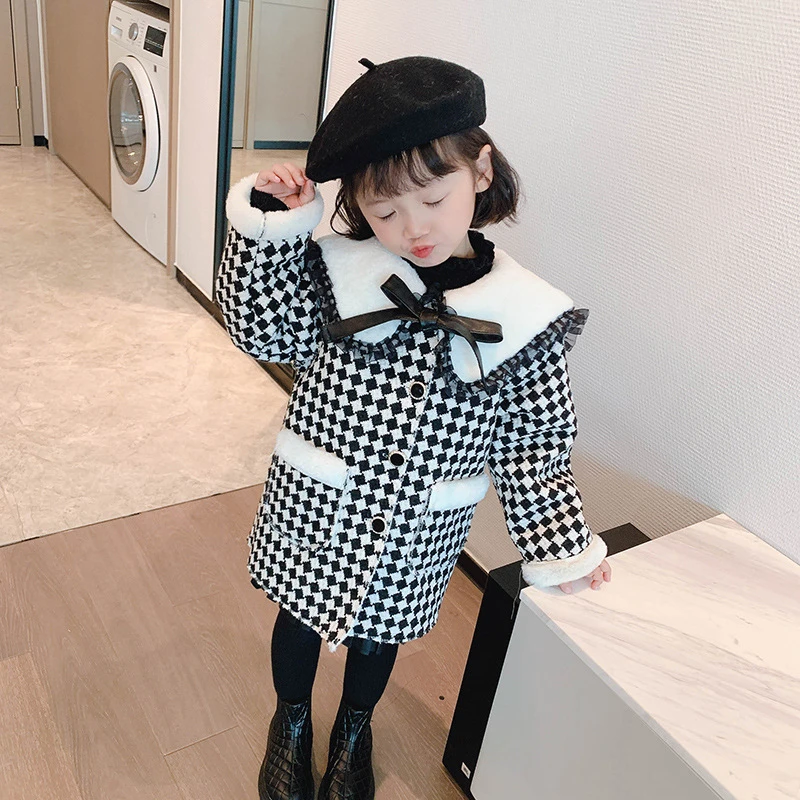 【本妈】女童海军领加绒加厚格子大衣1D16  15