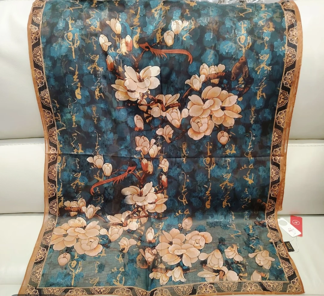 【玉兰赋】180*70手工剪花长巾围巾女士丝巾百搭双面戴中国风复古