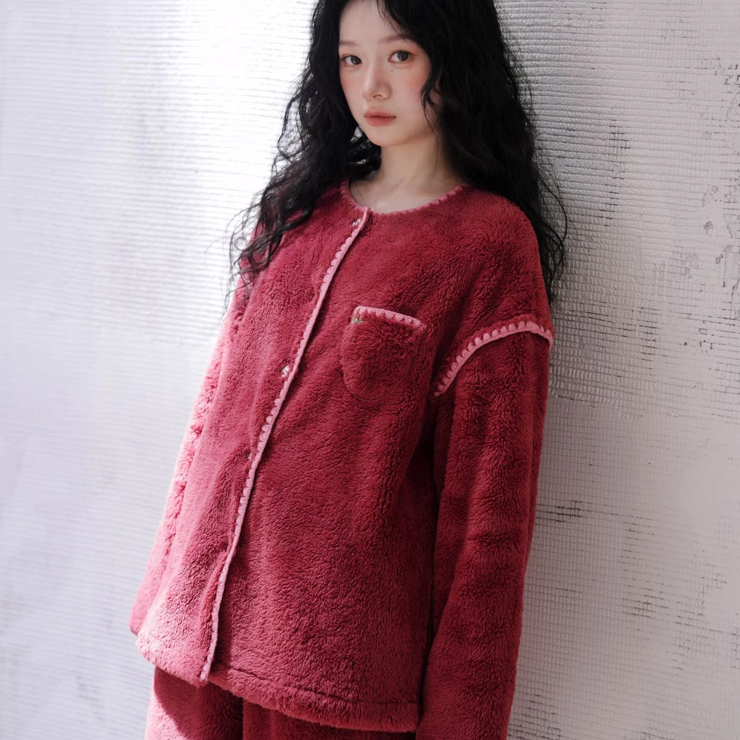 【蟲子姐姐专属】朵朵可可252-173睡衣女秋冬双面绒保暖家居服套装