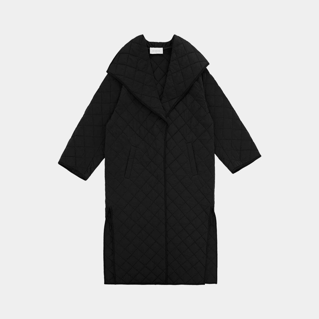 ZHUZHENFEI女士翻领连帽立领长袖薄款格纹黑色棉服-Z354050