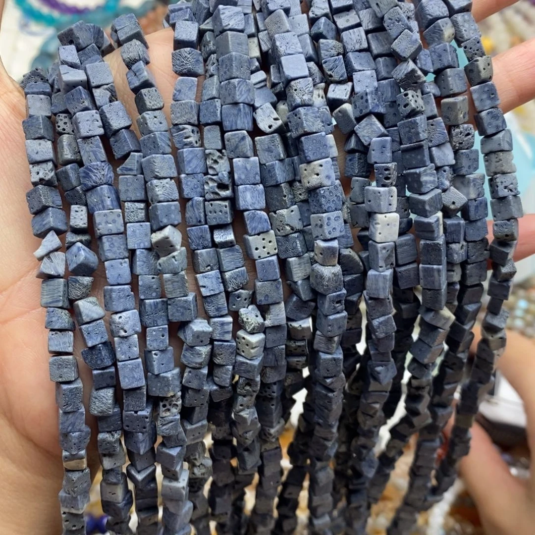 玛瑙/玉髓未镶嵌珠宝半成品两条装纯天然蓝三姑娘方糖4mm