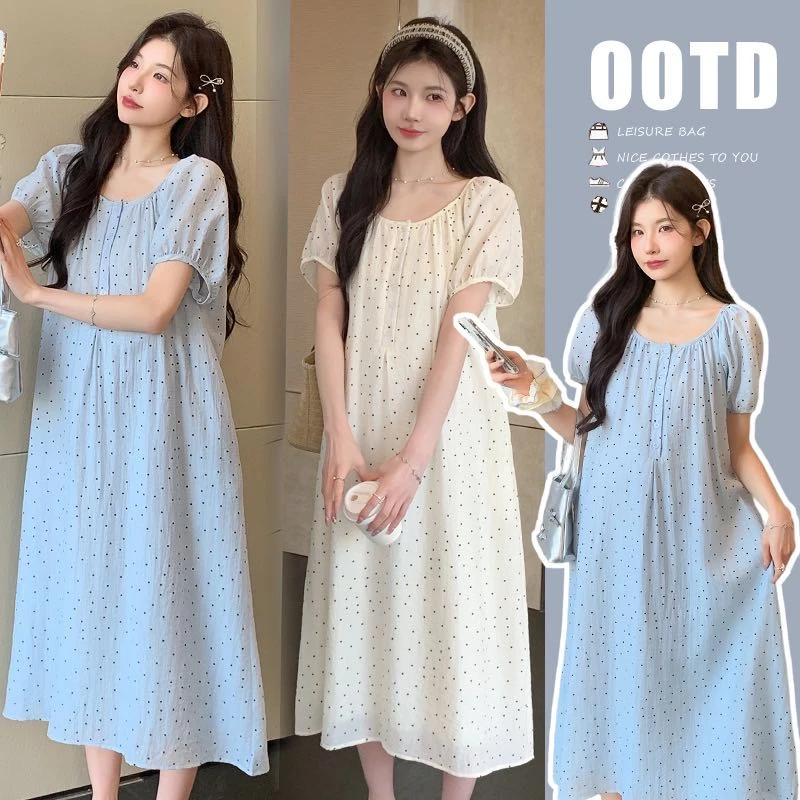 ［大明优选］孕妇新款可哺乳凉快显瘦波点长款连衣裙7852