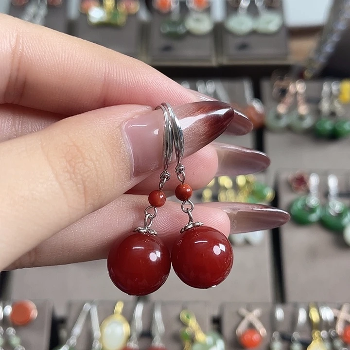 玛瑙/玉髓银S925镶嵌耳饰12左右