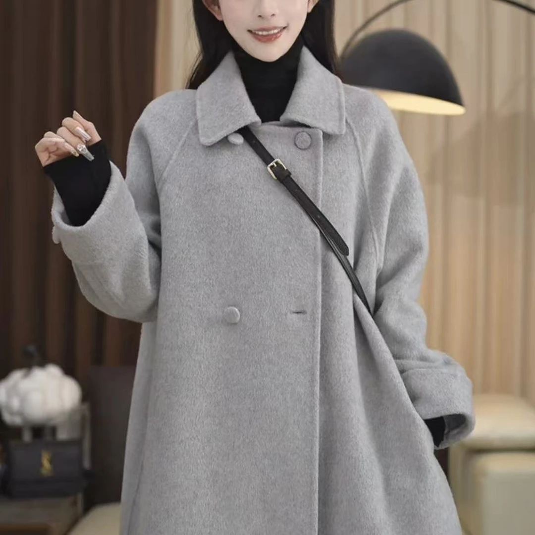 200斤新款女毛呢外套女士宽松中款大衣时尚毛呢秋冬呢大衣胖mm300