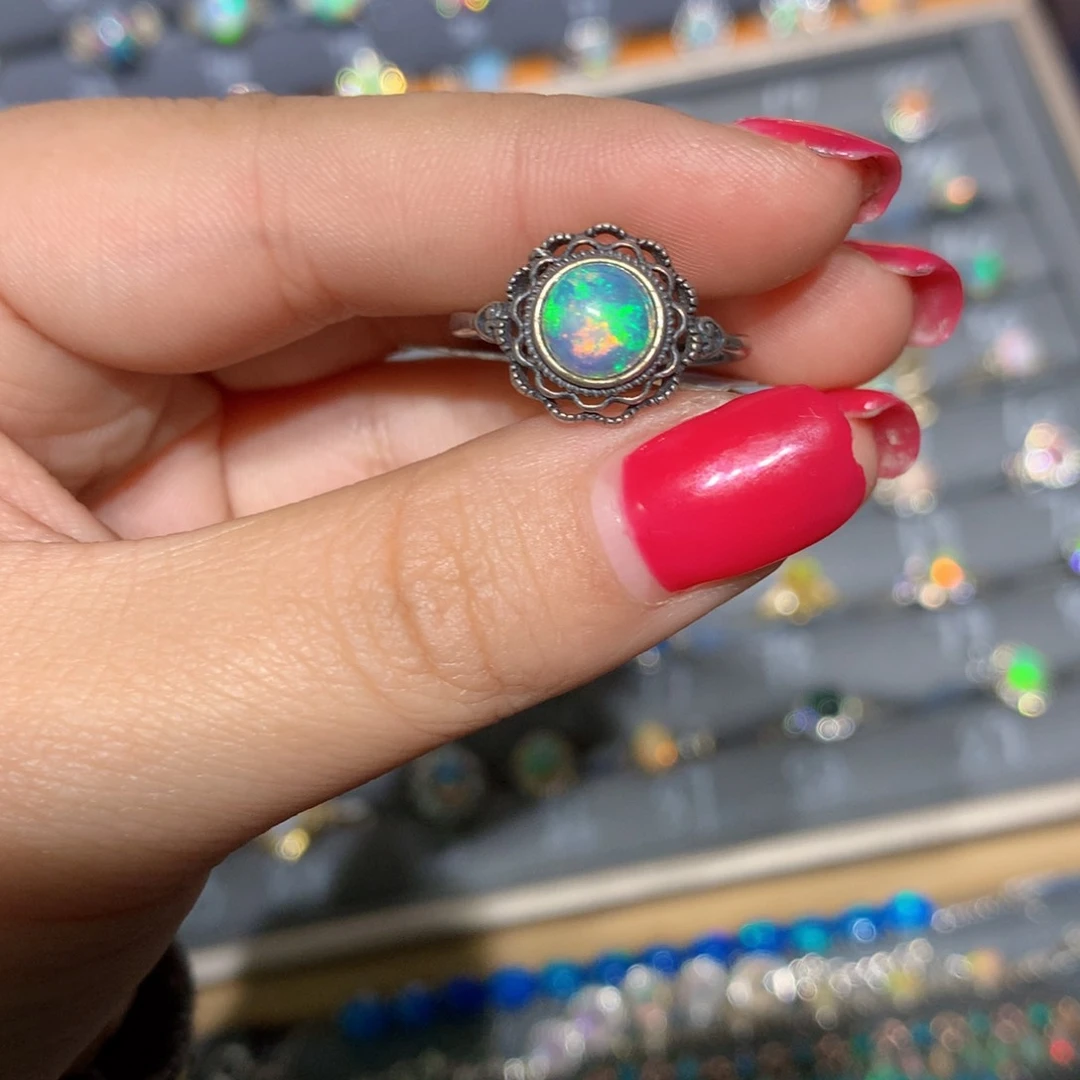 银S925镶嵌欧泊欧泊戒指l