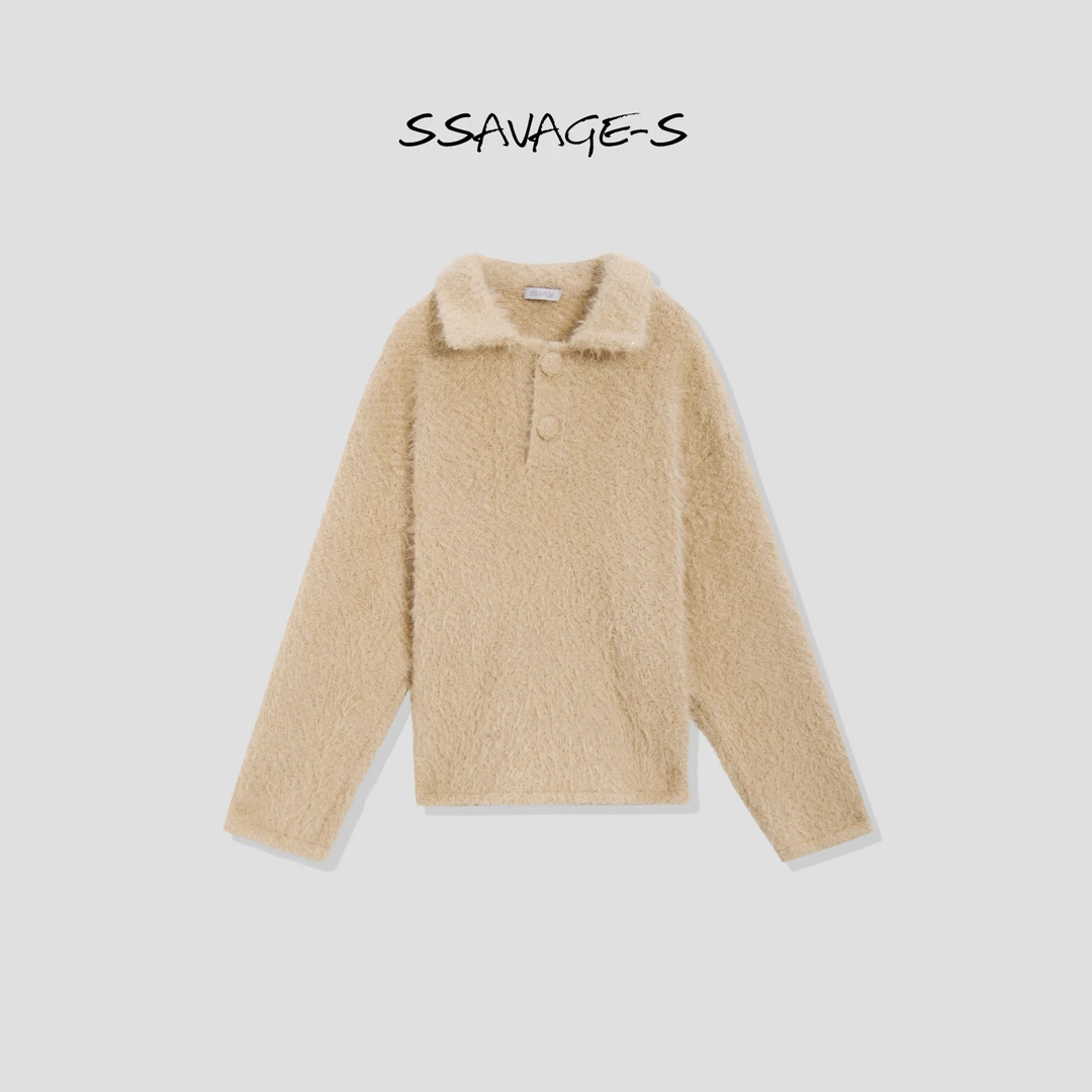 SSAVAGE“曼城学院”极简Polo领美丽诺羊毛针织毛衣上衣SS90426