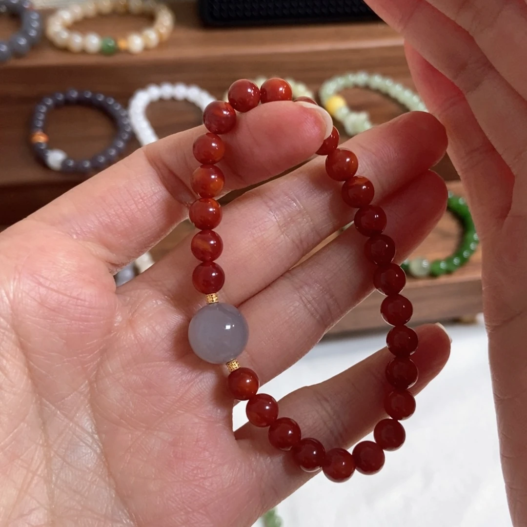 南红玛瑙手链银S925镶嵌6mm南红