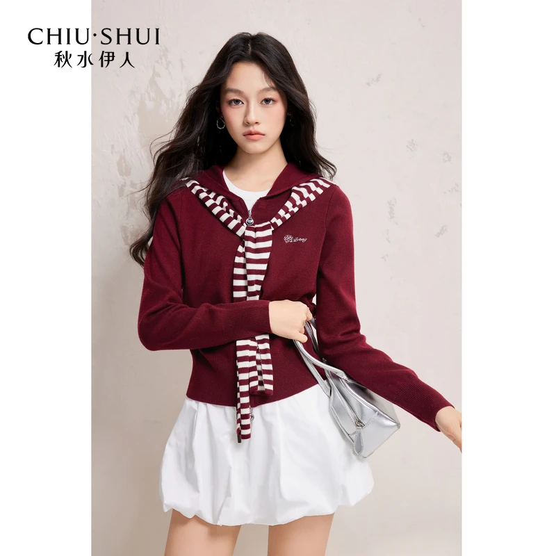 假两件拉链针织开衫2025春季新款通勤简约连帽上衣625101D100267