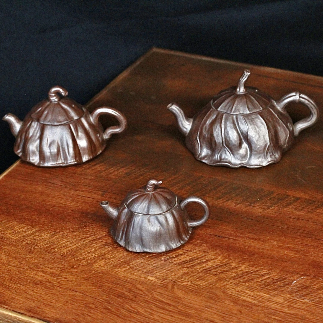 （铁胎泥）纯手工莲子壶荷花粗陶柴烧煮茶壶泡茶壶手捏手工茶壶