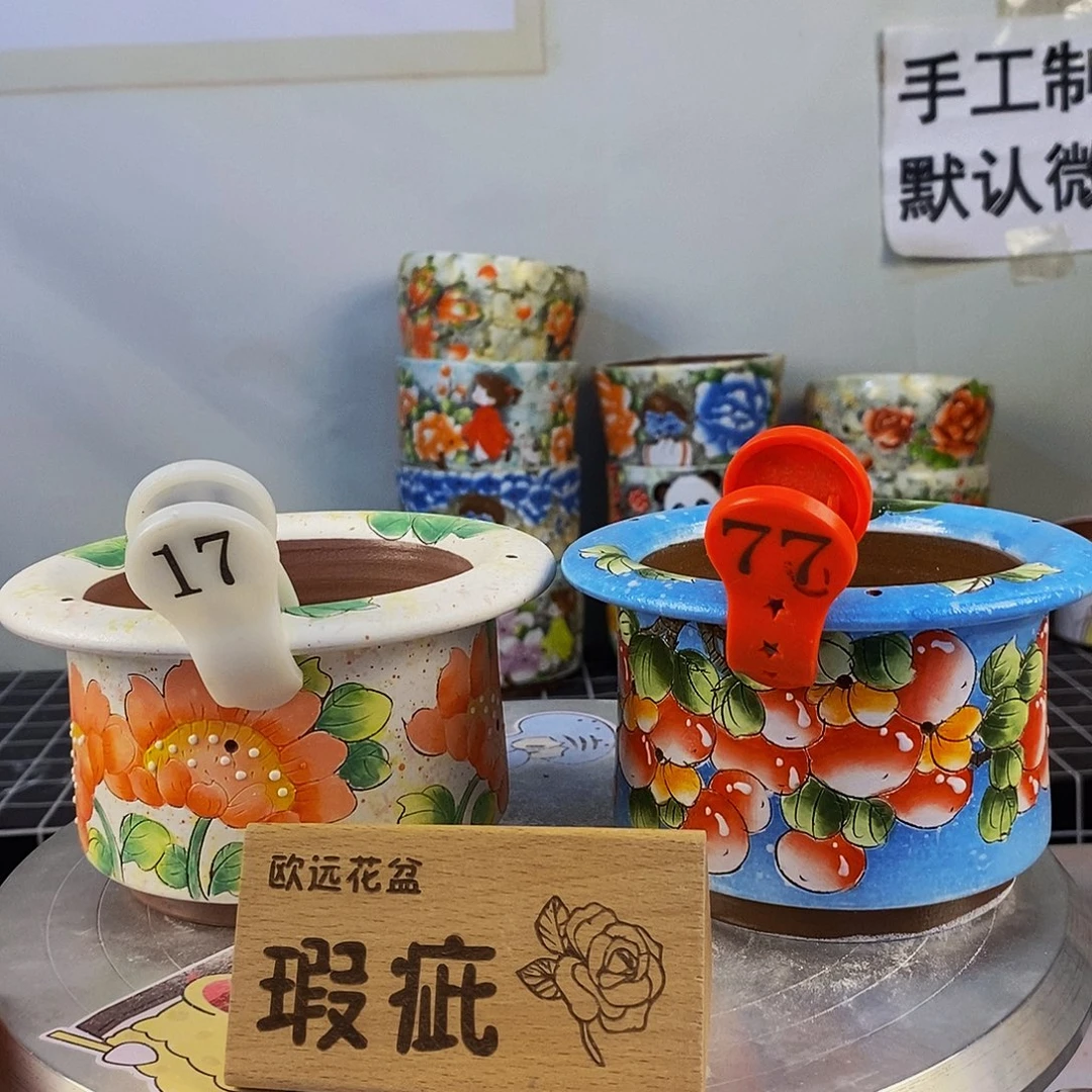 紫砂花盆红陶手绘花盆