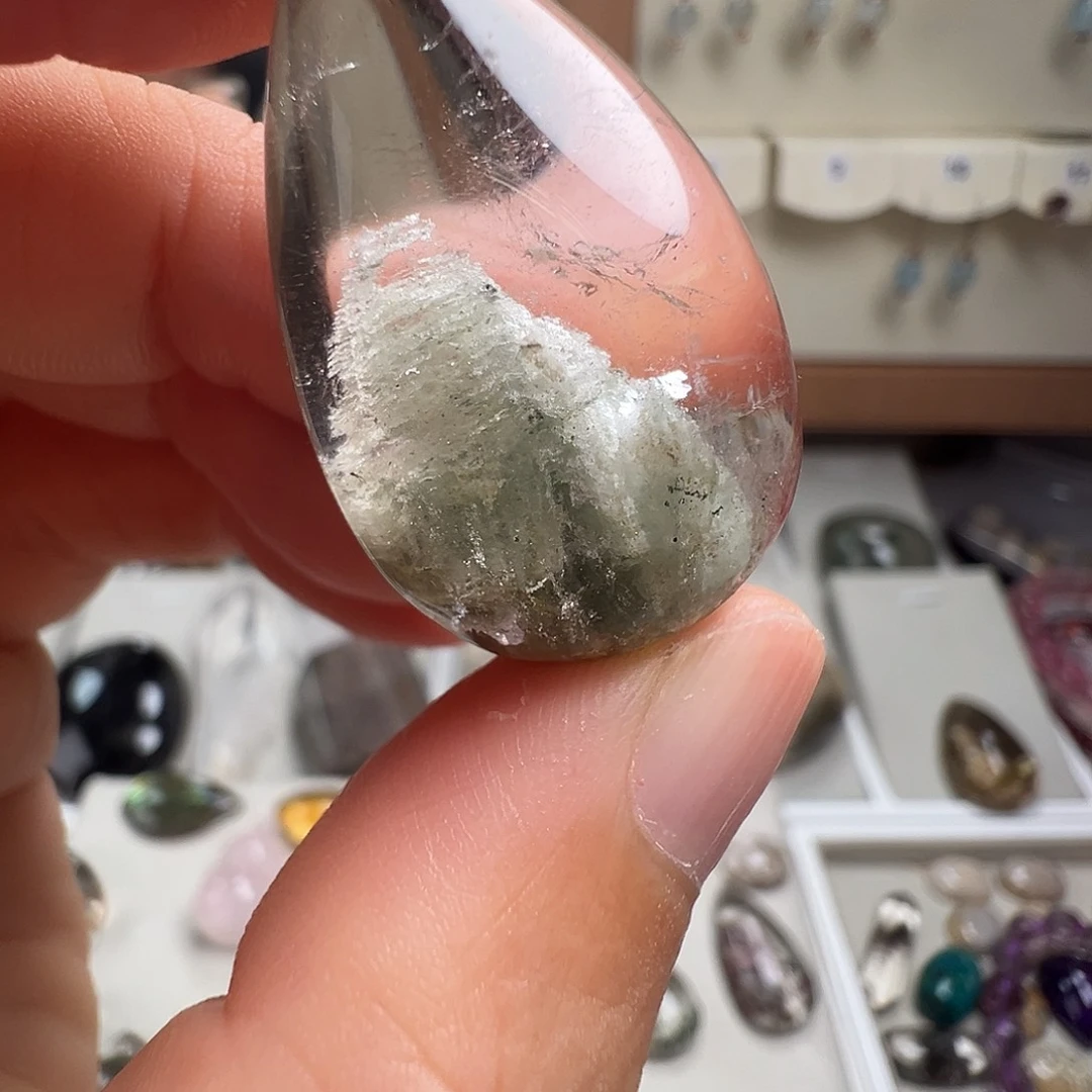 水晶银S925镶嵌颈饰天然幽灵水晶
