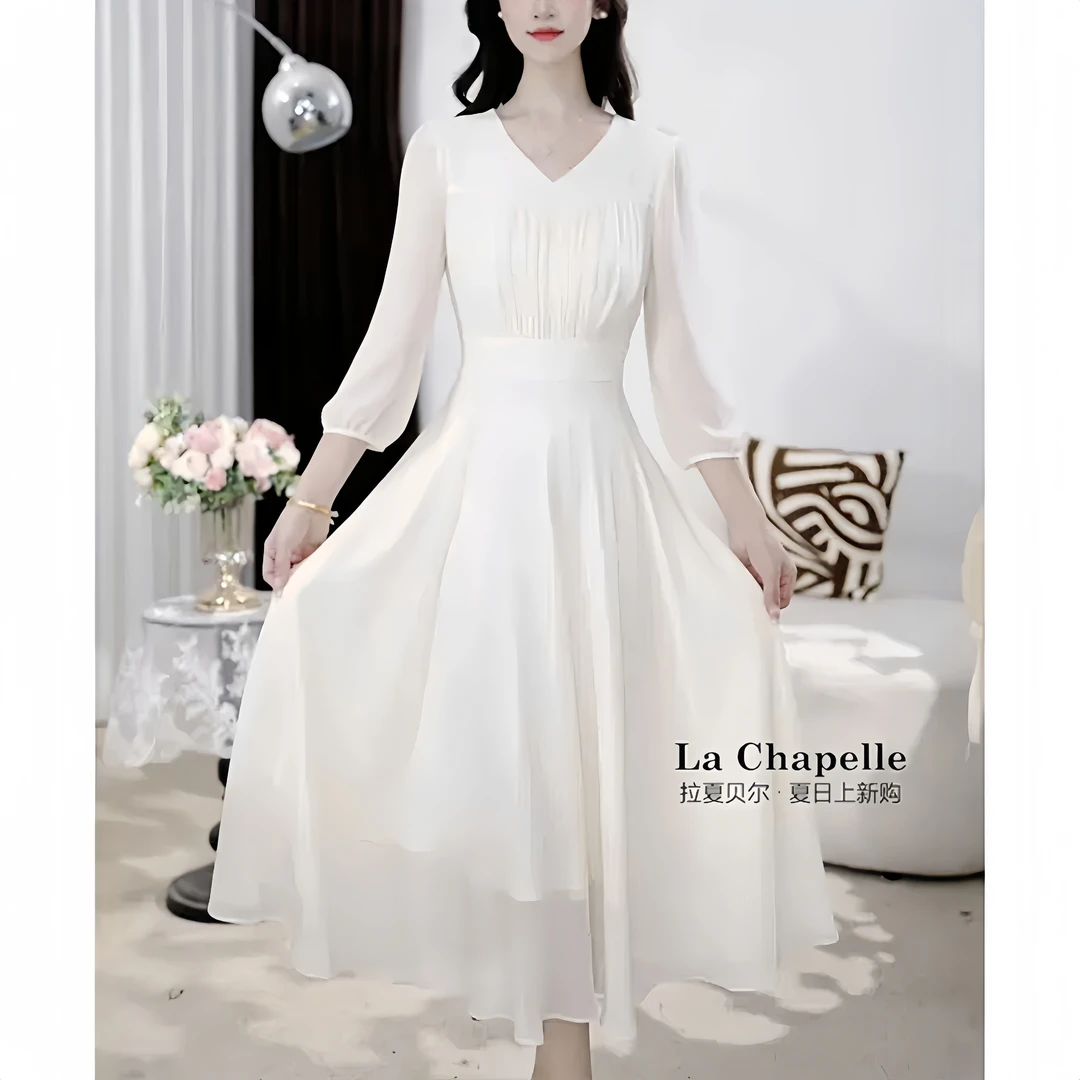 拉夏法式显瘦洋气连衣裙早秋新款时尚减龄气质设计感小众小礼服裙