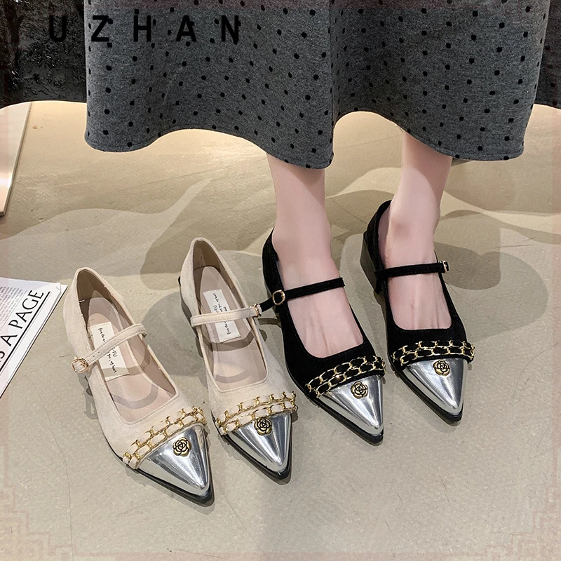 玉栈2025年春季新款豆豆鞋法式玛丽珍单鞋红色粗跟玛丽珍单鞋女鞋