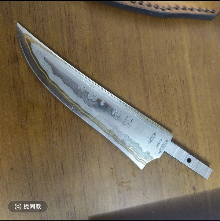 大马士革钢夹三色铜工艺手工DIY直刀户外收藏水果刀